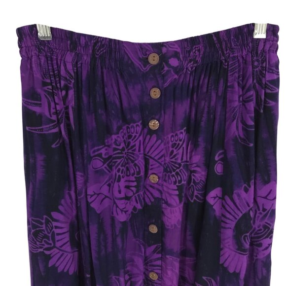 Gone Troppo Skirt Purple Rayon Flowy Travel Tropical Hawaiian Batik Butterfly S - Picture 2 of 11